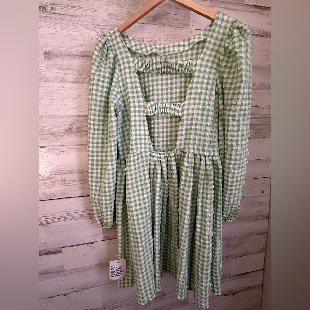 Asos green plaid plaid  dress Large ! - Picture 6 of 6